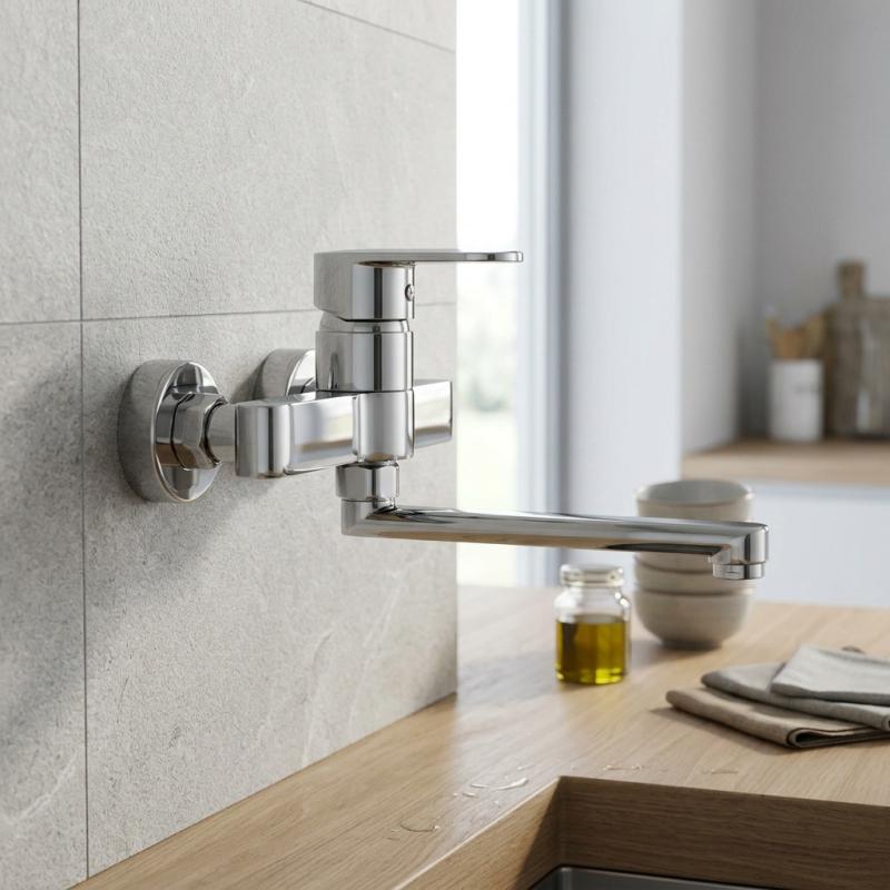 Aquanello Casa Eenhendel Keuken Muurkraan Chroom met uitloop 15 cm CR-1415-CS